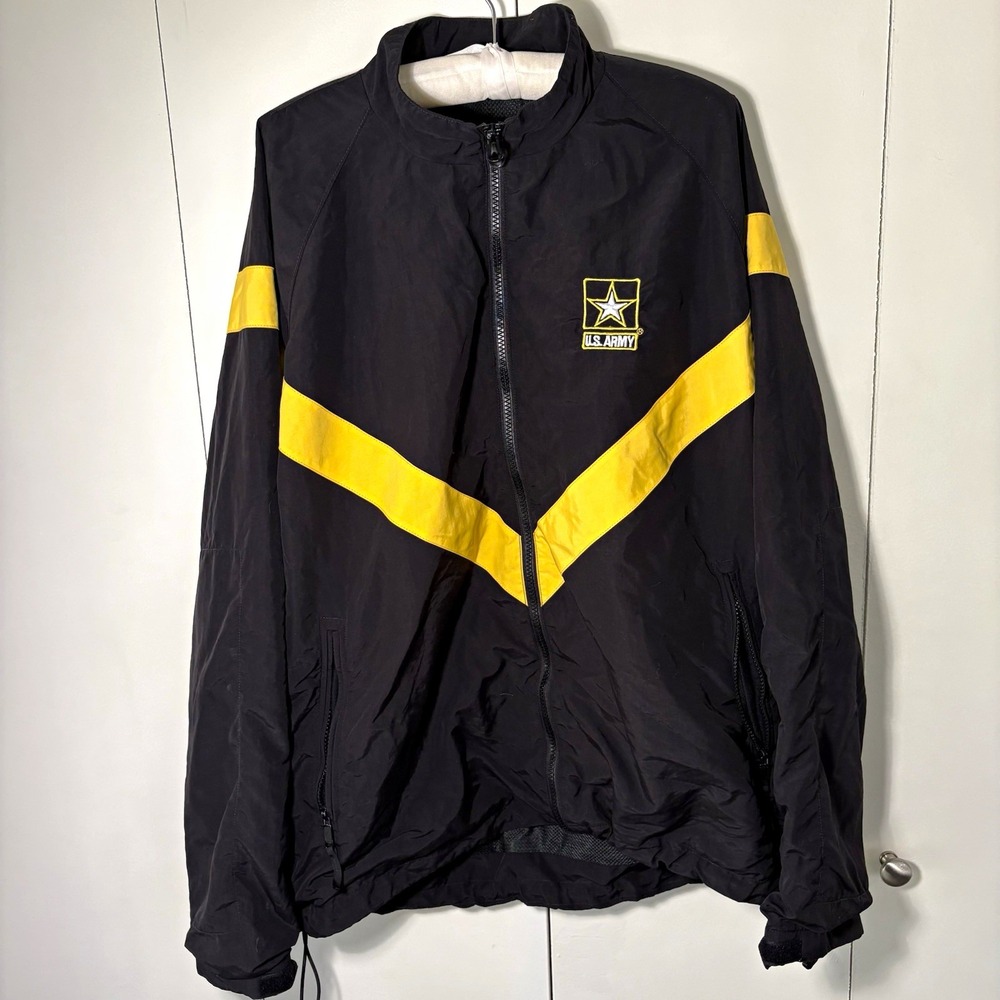 US Army APFU Physical Fitness Training Jacket Windbreaker Black Yellow Large Reg